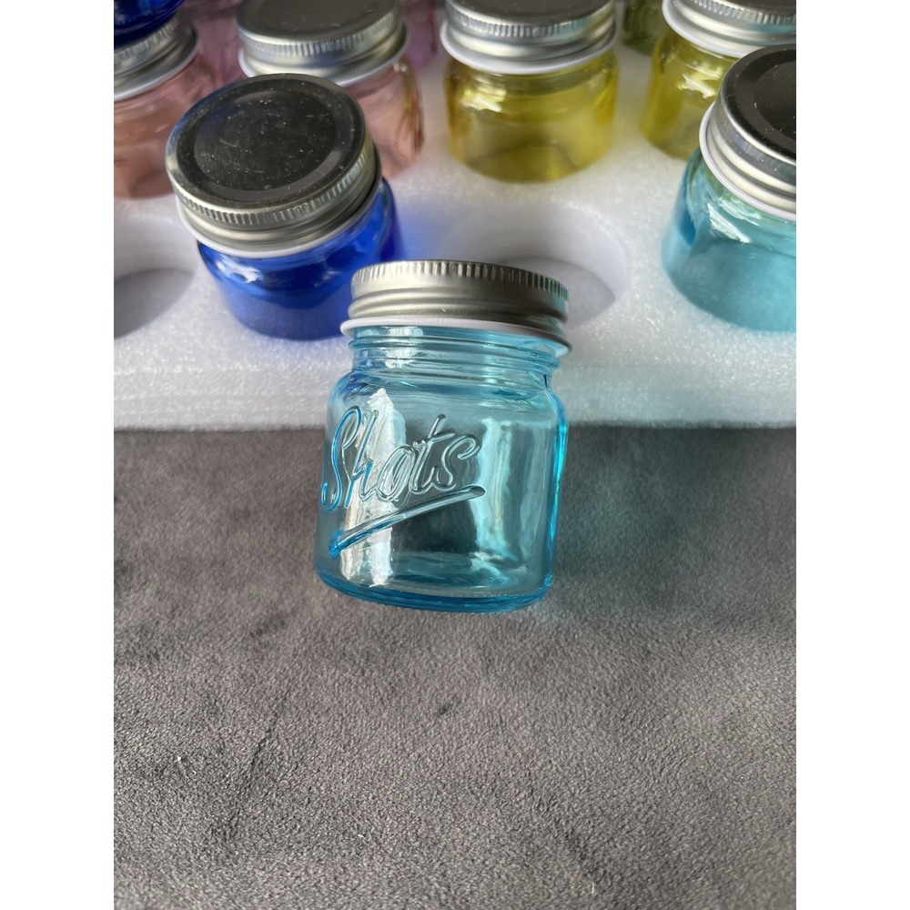 Mini Mason Jars Shot Glasses with Embossed Shots Multicolor Logo Set of 72 New